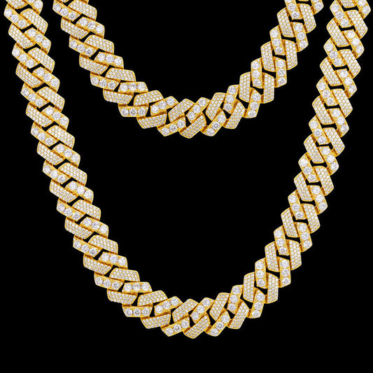 Luxury 18mm Gold Plated, VVS Moissanite Diamond Necklace  Iced Out Cuban Link Chain