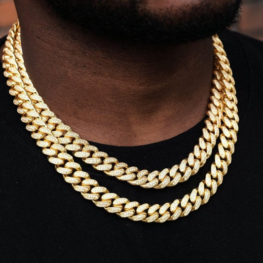 Iced Out Gold Plated Chains, Brass Miami Cuban Link Cahin, Hip Hop Jewelry