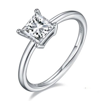 4.5 / SMR57 925 Sterling Silver  Engagement Ring - 1ct 5.5mm Princess Cut Moissanite SDiamond